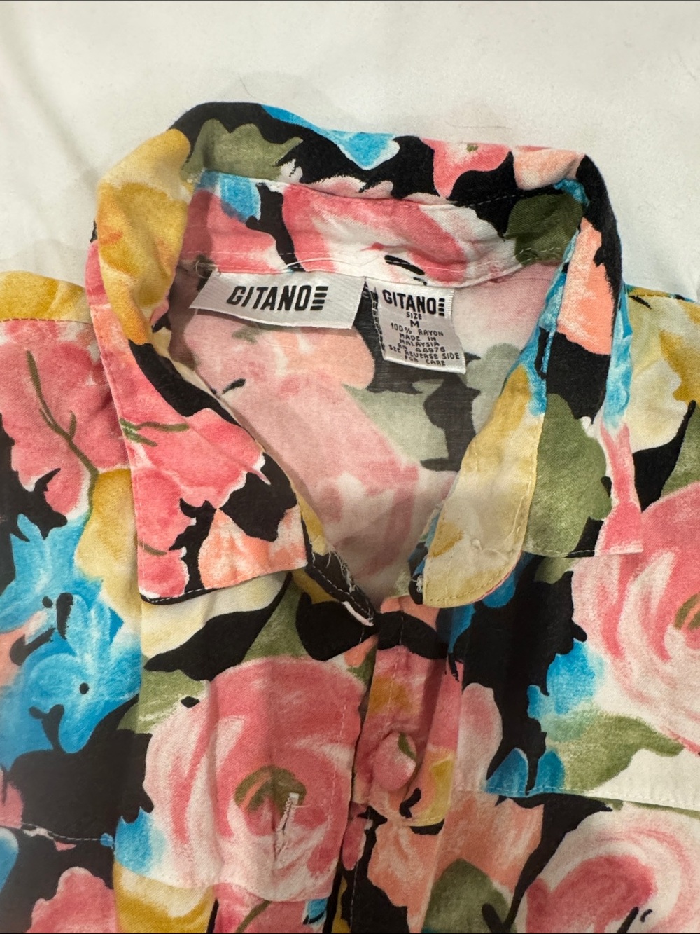 Gitano Button-Down Shirt in Pink, Blue, Yellow, Green and Black size M
